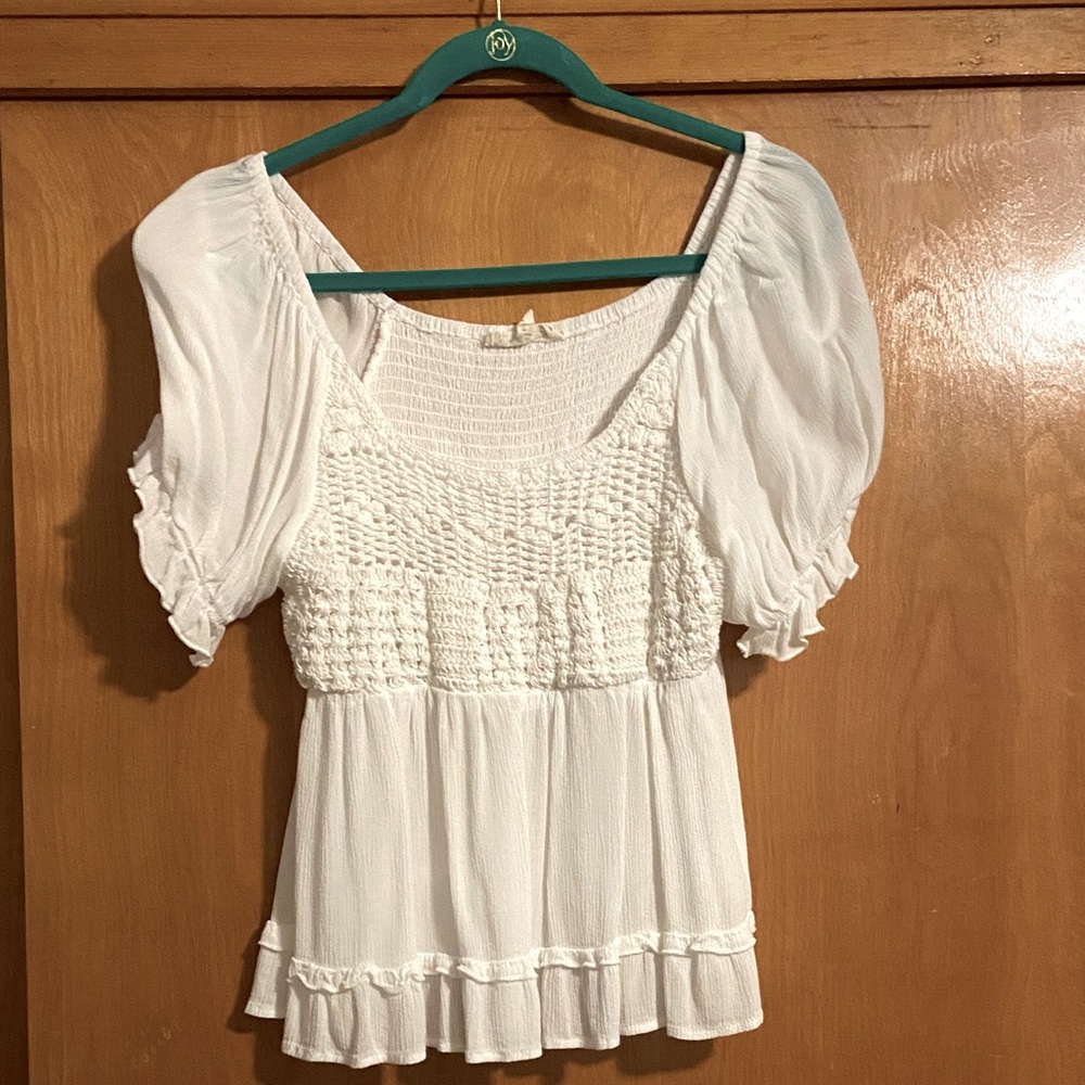 White Smocked Puff Sleeve Top